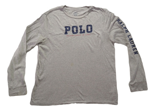 Playera Ralph Lauren Gris Manga Larga Estampada