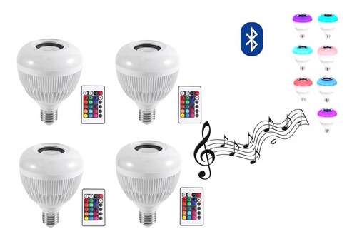 Kit 4 Lâmpada Led Musica Rgb Colorido Bluetooth Caixa De Som Com Controle Remoto Atacado