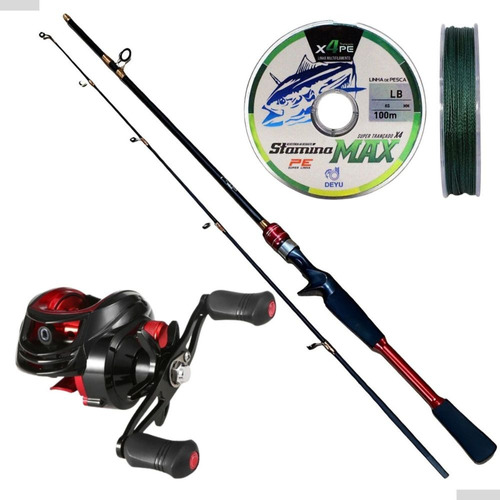 Kit Pesca Vara Carbono Com Carretilha E Linha Multifilamento