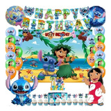 Set Decoración Globos De Fiesta + Telón Lilo Y Stich