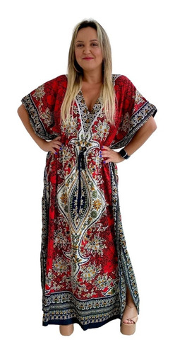 Vestido Kaftan Indiano Longo Estampado Plus Size - Cod. 1500