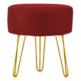 Puff Decorativo Banqueta Pé Aramado Redondo Sala Suede Cores Cor Dourado / Bordô