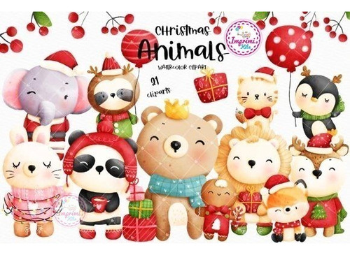 Kit Cliparts Animalitos Navidad Imagenes Png Navideños #n113