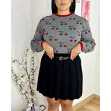 Blusa Sueter Feminino Tricot Lazinha Estampa Cherry cereja