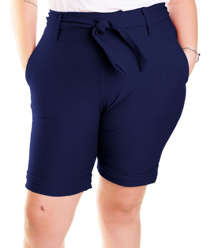 Bermuda Feminina Plus Size Forro Cintura Alta E Cinto +56