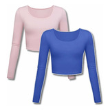 Kit 2 Blusa Cropped Uv Dryfit Camisa Termica Feminina Treino