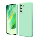 Carcasa Silicona Slim Aterciopelada Para Samsung S21 Fe Color Menta Liso