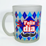  Taza De Vidrio Feliz Día, Rombos Azul Rojos, Bigote Hombre