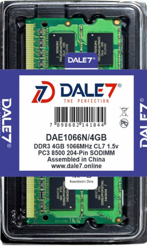 Memoria Dale7 Ddr3 4gb 1066 Mhz Notebook 1.5v  Kit C/100
