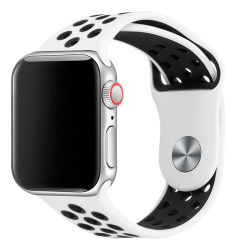 Pulseira Com Furos Compatível Com Apple Watch E Iwo Cor Branco E Preto