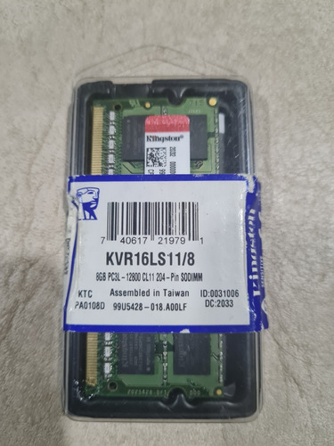 Memoria Sodimm Kingston Kvr16ls11/8 Pc3l Ddr3 8gb 1.35v