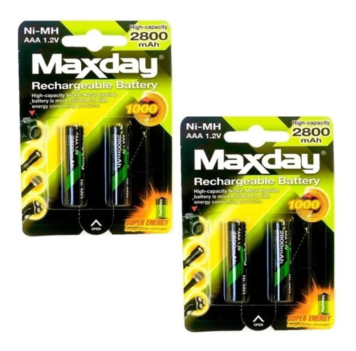 Pack X4 Pilas Recargable Aaa 2800mah Maxday / Tomasstore