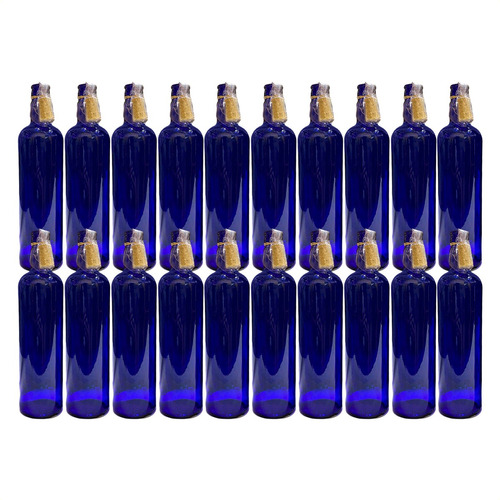 20 Botellas De Vidrio Azul Hooponopono Con Corcho 750 Cm3