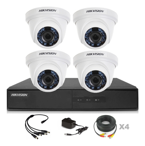 Camara Seguridad Kit Hikvision Dvr 4ch + 4 Domo 720p + Cable