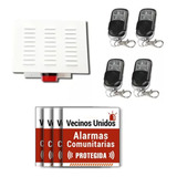 Alarma Comunitaria 20 W + 4 Controles + Bateria + 4 Carteles