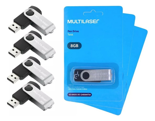 Kit 4 Pen Drive Multilaser Twist 8gb 2.0 Preto Pd587 Atacado