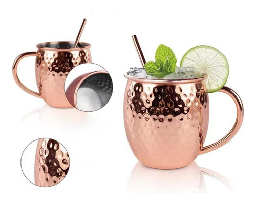 Set De 2 Mugs De Cobre Tragos Moscow Mule Mojito Bar