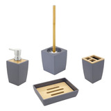 Kit Accesorios X4 Acrílico Liso Bambu Dispenser Escobilla