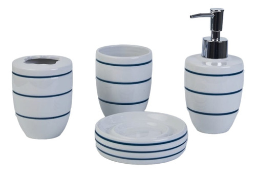Set Baños Ceramica 4 Piezas Dispenser Porta Cepillo Azul 