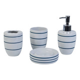 Set Baños Ceramica 4 Piezas Dispenser Porta Cepillo Azul 