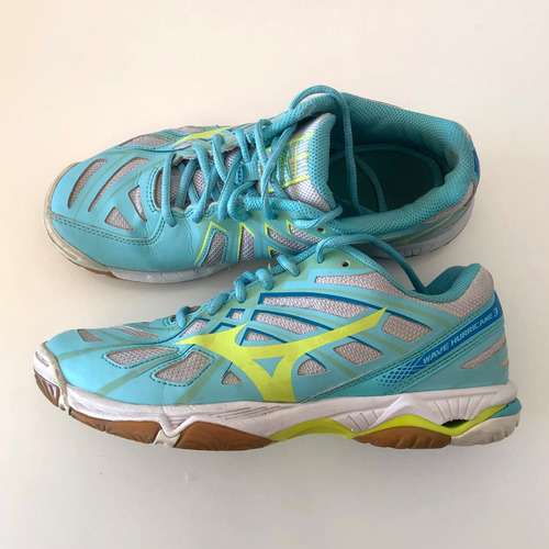 Zapatillas Mujer Mizuno Voley T.37 Wave Hurricane 3 Celeste