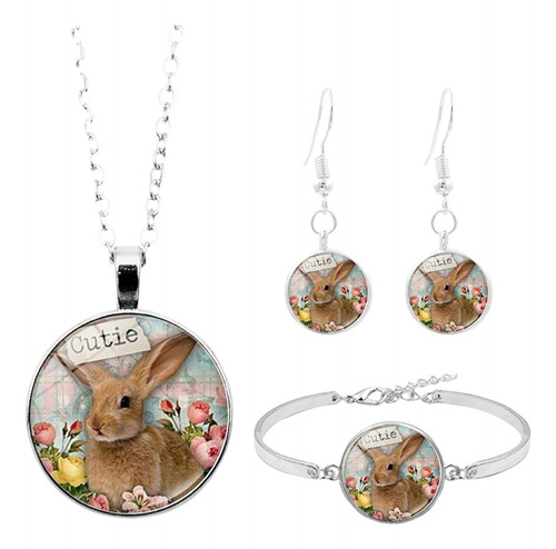 Bonito Set De Conejito De Pascua, Collar Y Pulsera De Regalo