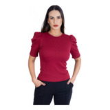 Blusa Blusinha Feminina Barata Manga Curta Bufante Canelada