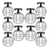 10 Lustres Plafon Industrial Aramado Globo Preto Vintage