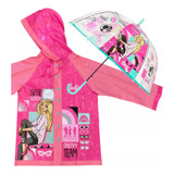 Set De Lluvia Piloto Y Paraguas Infantil Barbie Orginal