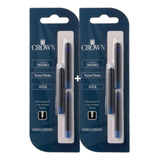 Kit 2 Cargas Caneta Crown Tinteiro Com 3 Refil Ca32005 Cor 2 Azul