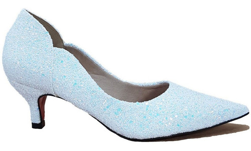 Sapato Feminino Salto Baixo Branco Noiva Glitter Cód 219