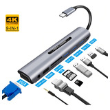 Hub Usc-c 9 Em 1  Hdmi + Vga + Aúdio