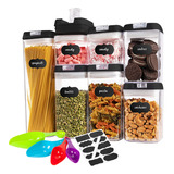 Set De 7 Contenedores Herméticos Envases Acrilicos Cocina Color Negro