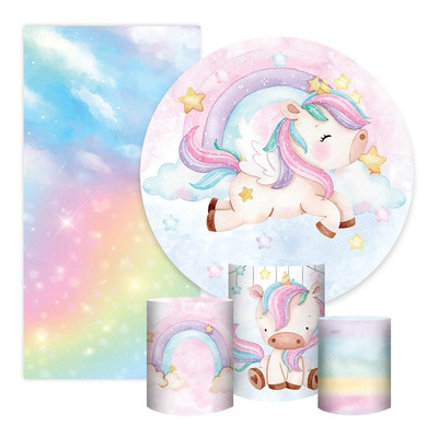 Kit Painéis + Trio Capa Cilindro Casado Tecido 3d Unicórnio