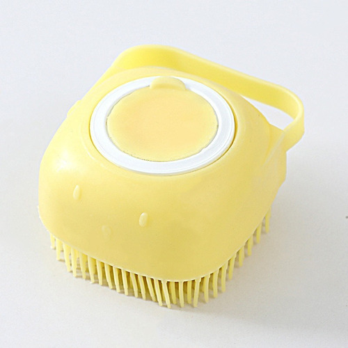 Escova Pente Silicone Dispenser Shampoo Pet Banho Tosa Cães Cor Amarelo