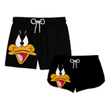 Kit Casal Short Looney Tunes Patolino Desenho Daffy Duck 561