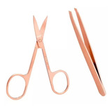 Pinza Y Tijera Para Cejas Bronce