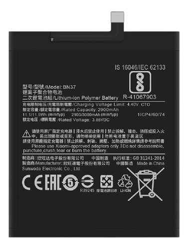 Bateria Pila Compatible Con Xiaomi Redmi 6a Bn37 3000mah