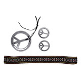 Set Hippie Collar Vincha Aros Disfraz Halloween Cotillon