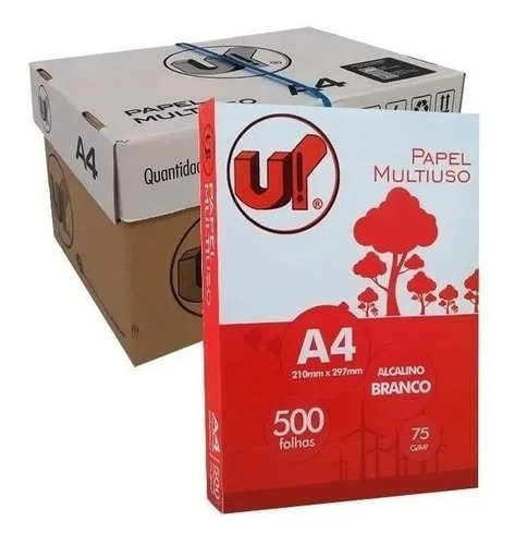 Up! A4 Sulfite De  500 Folhas De 75g Branco De 3 Unidades Por  Kit