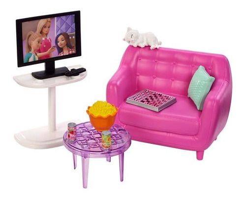 Set Barbie Muebles Y Accesorios Sala Mattel Original 