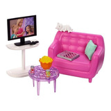 Set Barbie Muebles Y Accesorios Sala Mattel Original 