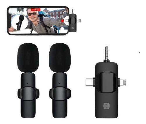 Microfone Lapela Duplo 3em1 Para iPhone Samsung Camera Dslr