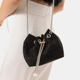 Bolso Bandolera Cristal Mujer De Mano Tela Bolsa Brilla Moda Acabado De Los Herrajes Níquel Color Negro Correa De Hombro Blanco Diseño De La Tela Liso