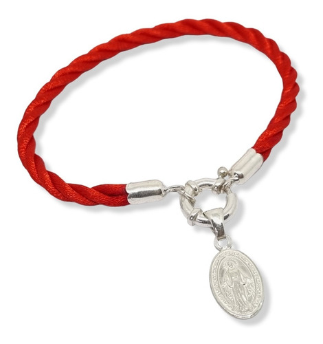 Pulsera Plata Hilo Seda Rojo Dije Medalla Milagrosa Marinero