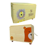 2 Caixas Baú Toy Box Organizador De Brinquedos De Madeira