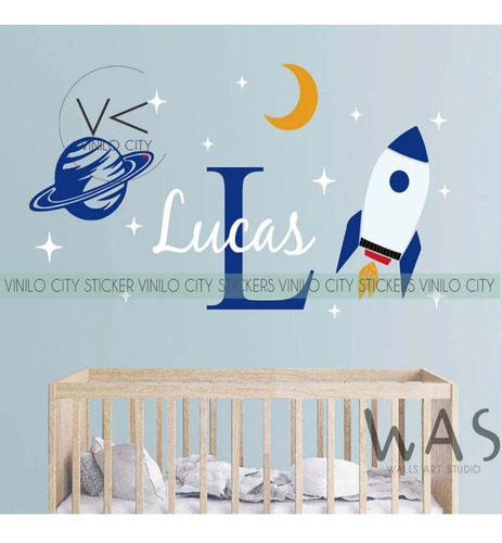 Vinil Decorativo Cohete Planeta Luna Y Estrellas Mod. Jd5