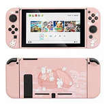 Carcasa Para Nintendo Switch Color Rosa Con Conejos Blancos