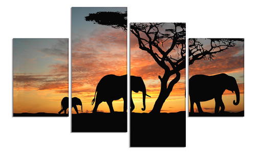 Set 4 Cuadros Canvas Elefantes Savanna 80x150cm