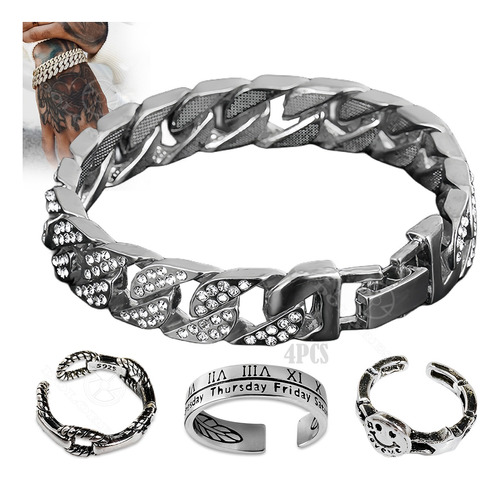 Cadena Hombre Cubana Diamant Esclava Pulsera Caballer Anillo